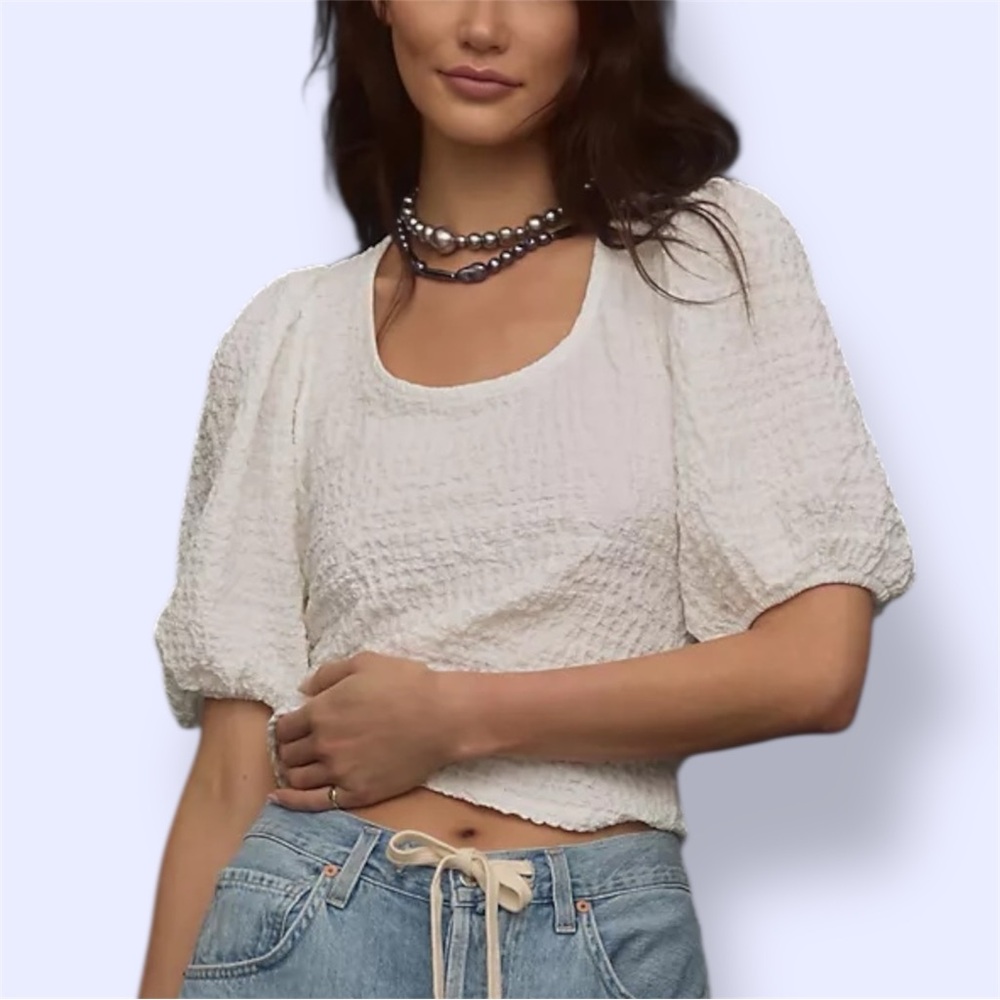 Anthropologie Maeve Balloon-Sleeve Textured Top
